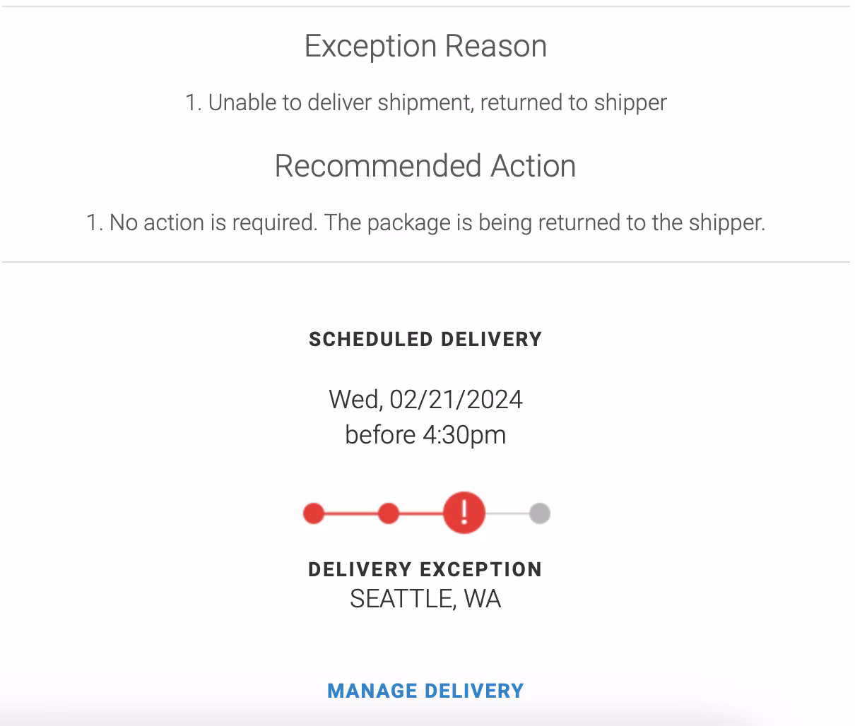 FedEx delivery exception notice